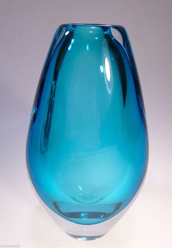 ORREFORS SOMMERSO VASE TURQUOISE  NILS LANDBERG c.1950s  Handblown w 