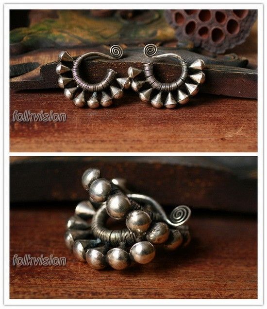 ETHNIC JEWELRY TRIBAL MIAO HANDMADE EARRINGS / JE001  