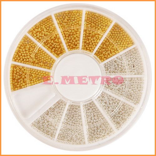 Nail Art Silver & Golden Steel Micro Bean Bead + Free Wheel