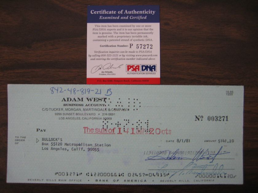 Adam West Batman Signed Check (PSA/DNA)  