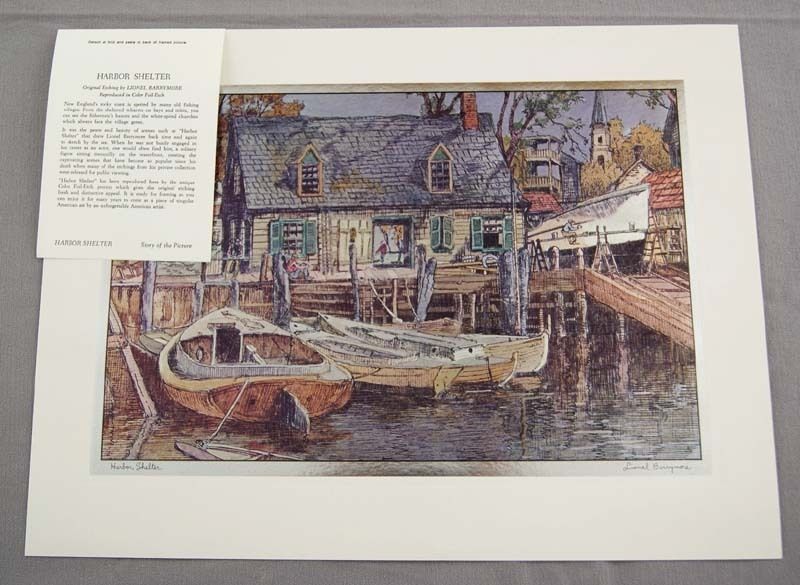   1970s Lionel Barrymore Harbor Shelter Color Foil Etch Print MINT