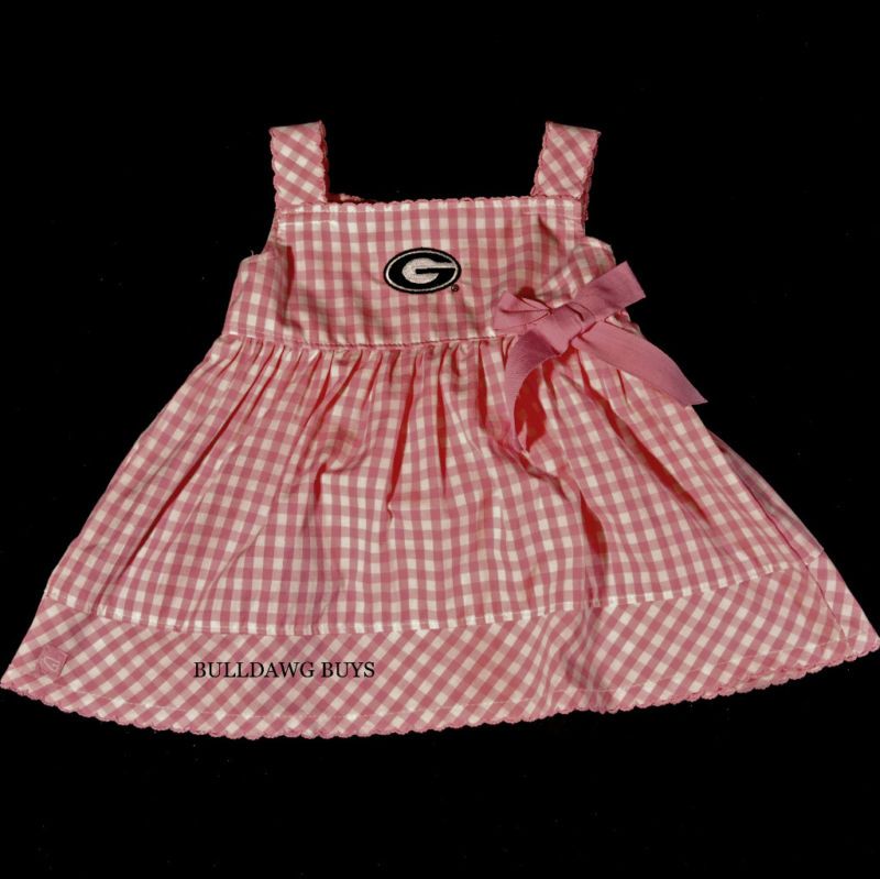 UGA Georgia Bulldogs Pink Gingham Infant Dress/Bloomers  
