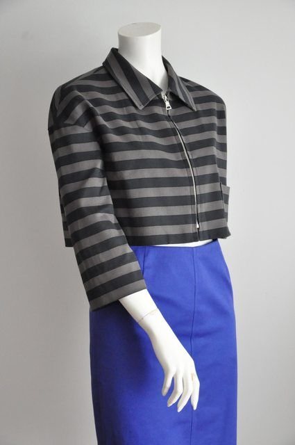 PRADA/Miu Miu S/S 2011 RUNWAY Gray Striped Cropped Jacket IT44/US10 