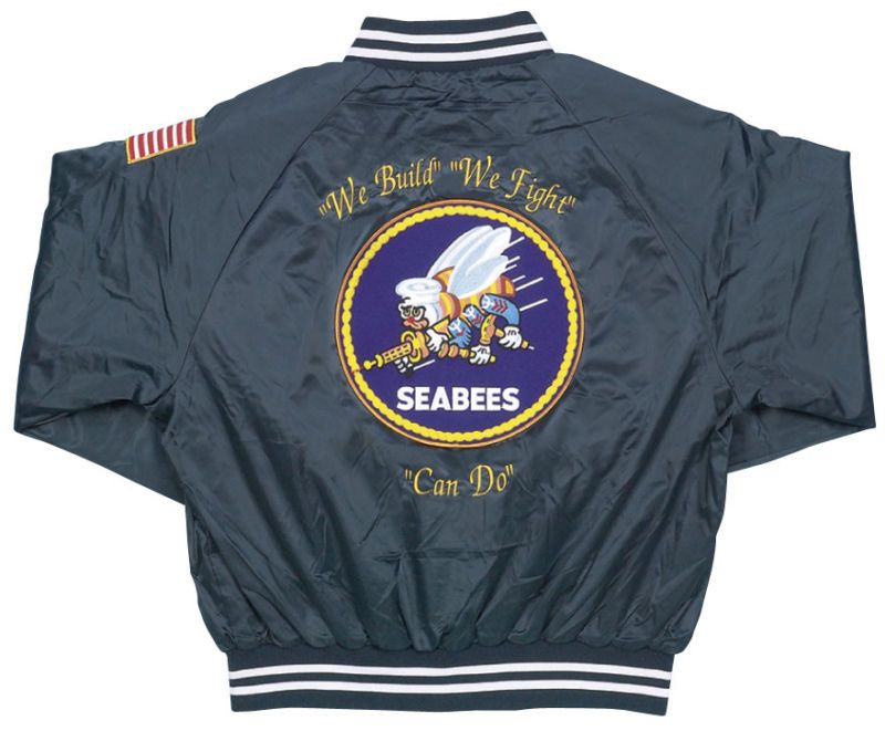 SEABEES WE BUILDWE FIGHTCAN DO SATIN JACKET w/ Flag  