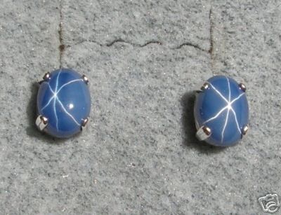 7X5MM LINDE BLUE STAR SAPPHIRE CREATED SS EARRINGS  