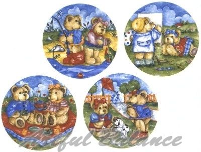 Ceramic Decals Teddy Bear SUMMER DAYS Picnic Fishing  