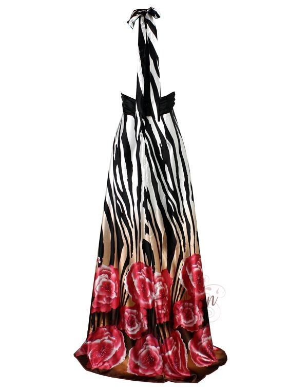 Zebra Backless V Halter Maxi Dresses S M L XL 2XL  