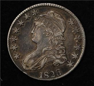 1826 Capped Bust Half, well struck XF+, nice coin.  