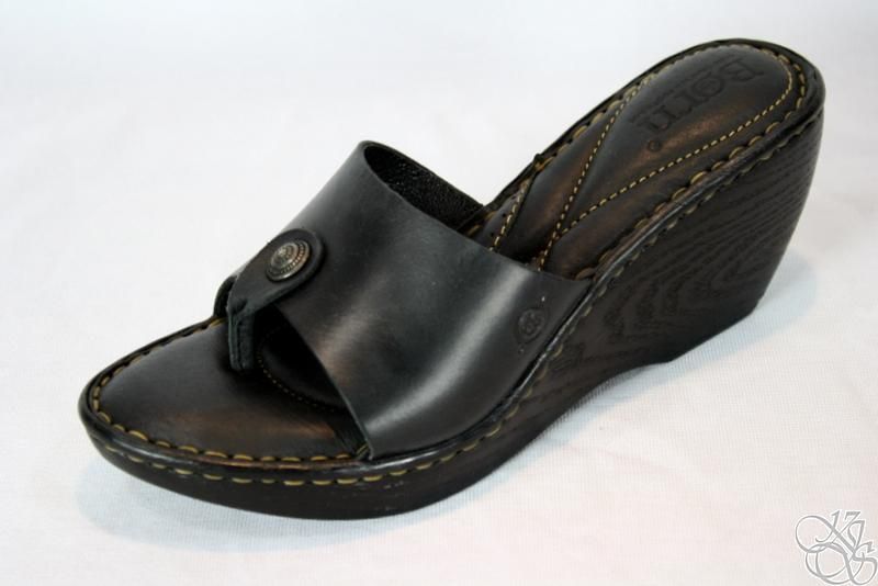 BORN Tweet Slip On Black F/G Wedge Heels Womens Sandals Shoes New size 