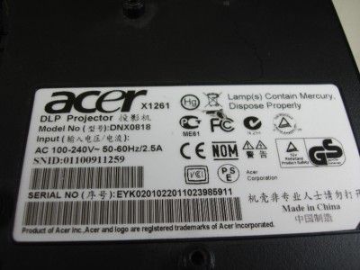 Acer X1261 DNX0818 3 D Ready DLP 1080P Projector AS IS*  