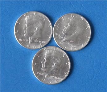 X3 1964 KENNEDY SILVER HALF DOLLARS FROSTY LUSTER BRIGHT #14  