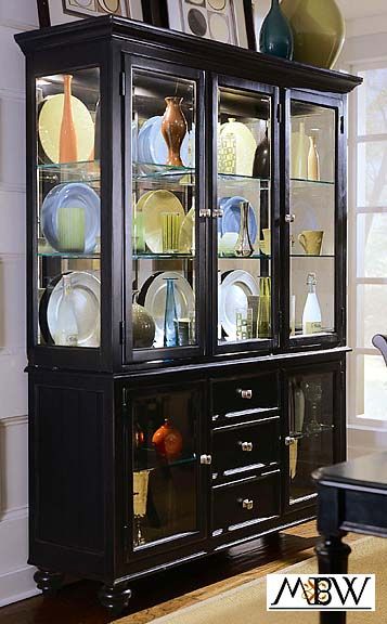 Distressed Black Lighted 3 Drawer China Cabinet  