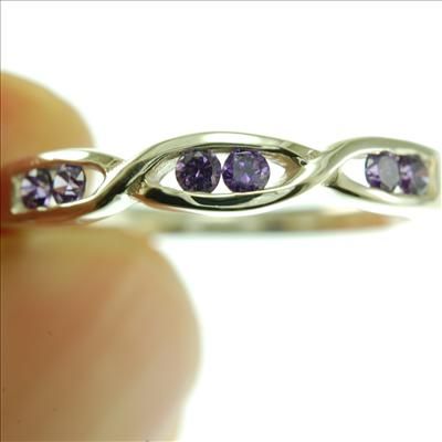 Sterling Silver Womens Ring Set w Amethyst CZ 8 US  