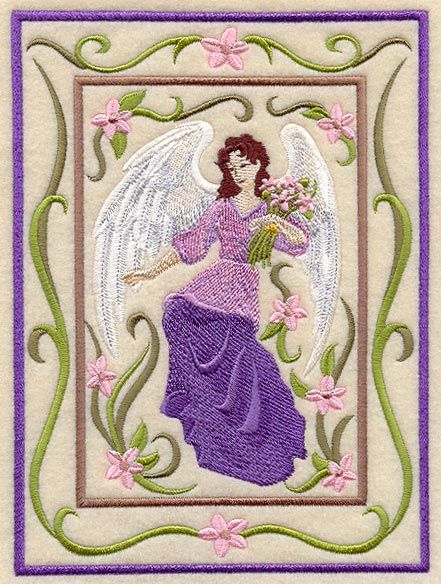 ANGEL W/ FLOWERS  MACHINE EMBROIDERED QUILT BLOCK (AZEB  