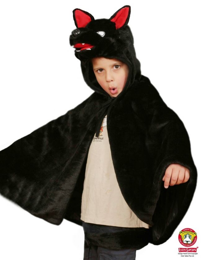 NEW* Kids Safari Black Wolf Cape Costume   Hooded Face & SeparateTail