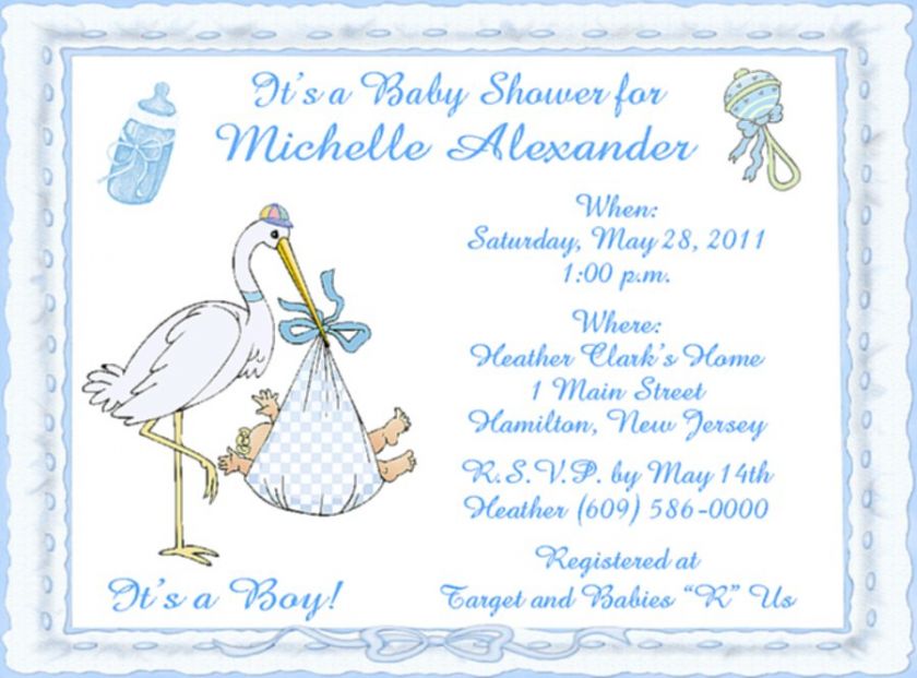   Carrying Baby Boy Personalized Baby Shower Invitations w/Envelopes