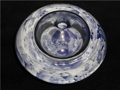 Art Glass Single Flower Frog Paper Weight Blue & White  