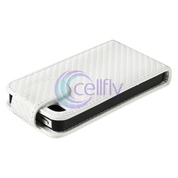 White Leather Case Cover+Privacy Protector Accessory For iPhone 4 4G 