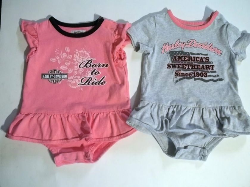 Set of 2 HARLEY DAVIDSON Baby Girl Onesies Size 6 9 mo  