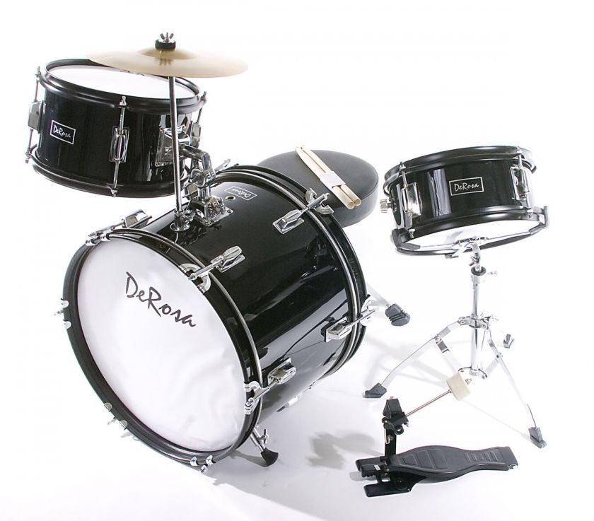 DE ROSA 3 Piece 16 Junior Child Drum Set   Black  