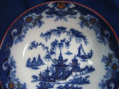 RARE FLOW BLUE POLYCHROME PUNCH BOWL WHAMPOA PAT MELLOR VENDELES 1845 