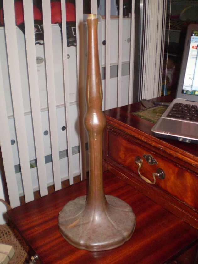 ANTIQUE SPELTER METAL SIGNED HANDEL TABLE LAMP BASE 18 TALL  