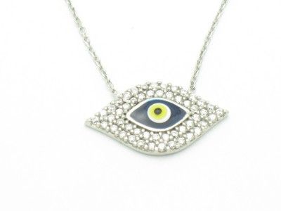 EVIL EYE KABBALAH PLATINUM SILVER DIAMOND SET PENDANT  