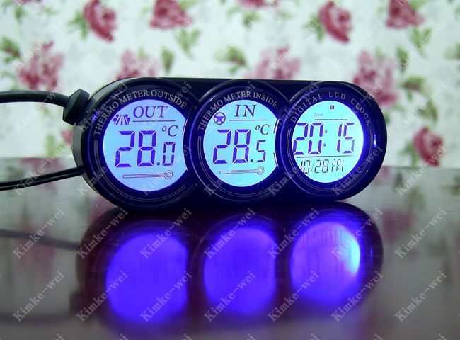 Car In/Out Thermometer & Clock Calendar Backlight New  