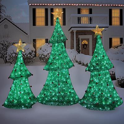 NEW OUTDOOR CHRISTMAS PRE LIT LED 3/4/5 FT LIGHTED TREES LIGHTS YARD 