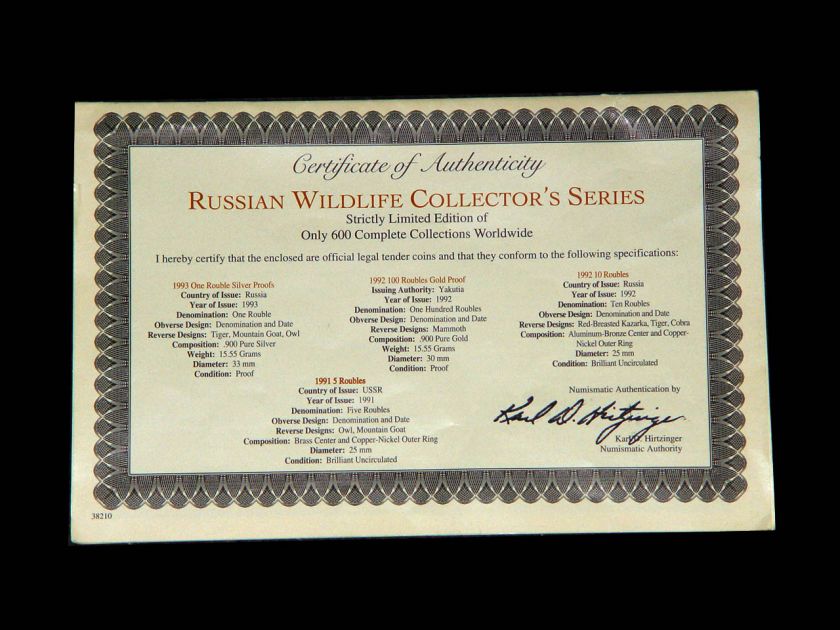 1991 1993 Russian Wildlife Collectors Series Nine piece Set In the 