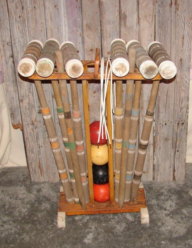 Vtg/Antique Nice Wood Croquet Lawn Game Set  