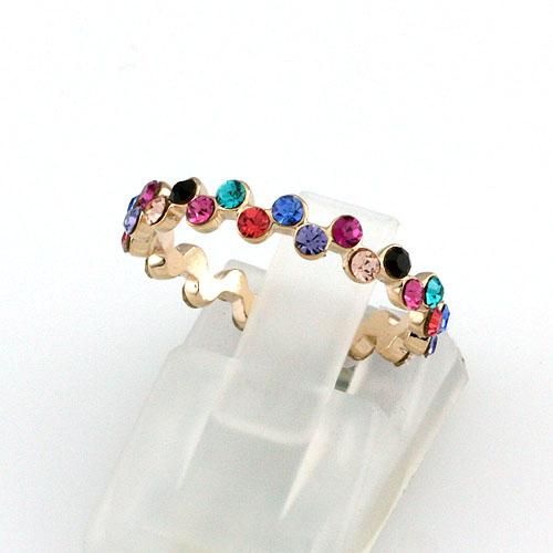 Winding Colorful Stone 18K GP CZ Cute Golden Ring 034RR  