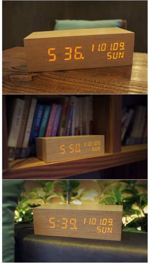   Wooden Rectangle LED Clock / Alarm, Snooze, Decorative Effect  