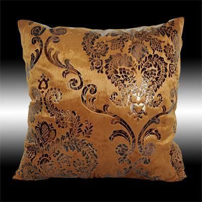 2X RARE BROWN GOLD DAMASK VELVET THROW PILLOW CASES 17  