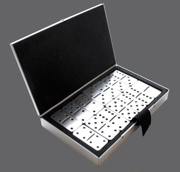 Aluminum Folding Traveling Dominoes Game Souvenir Gift  