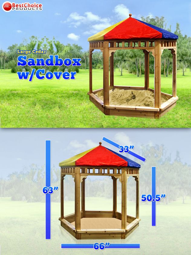 LARGE CEDAR WOOD PLAY SANDBOX SAND BOX W/ COVER  