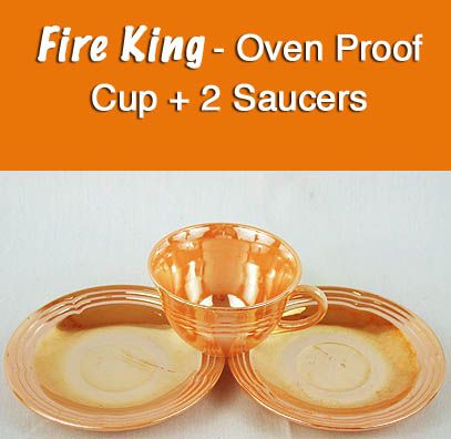 Fire King Orange~Peach Lustre Lusterware Cup+2 Saucers  