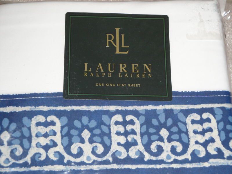 RALPH LAUREN Seychelles Batik Blue KING FLAT SHEET New  