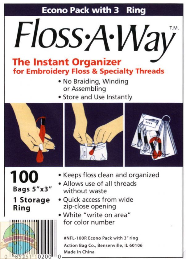 Embroidery Floss Organizers ~ Floss A Way 100 Sealable Bags w/Ring 