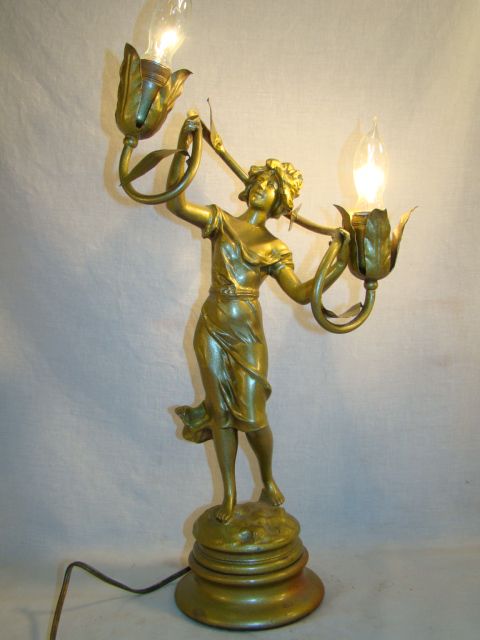 Antique ART NOUVEAU Old FRENCH Figural LADY Floral STATUE Old BOUDOIR 