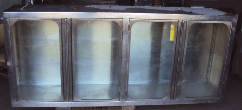   VINTAGE MEDICAL 7 STAINLESS WALL CABINET SHELVES W/ GLASS DOORS