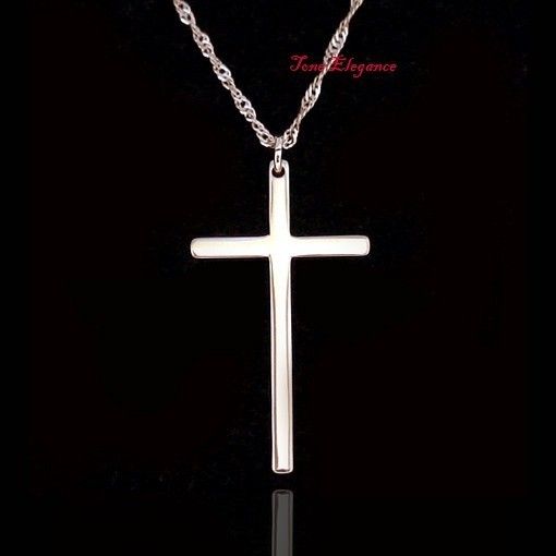 18k yellow gold filled plain cross solid womens mens necklace  