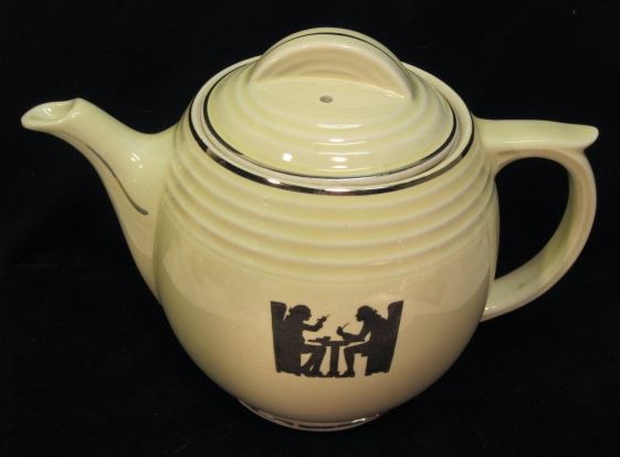 VTG HALL CHINA SILHOUETTE TEAPOT~COFFEE POT~DECO~5 BAND  