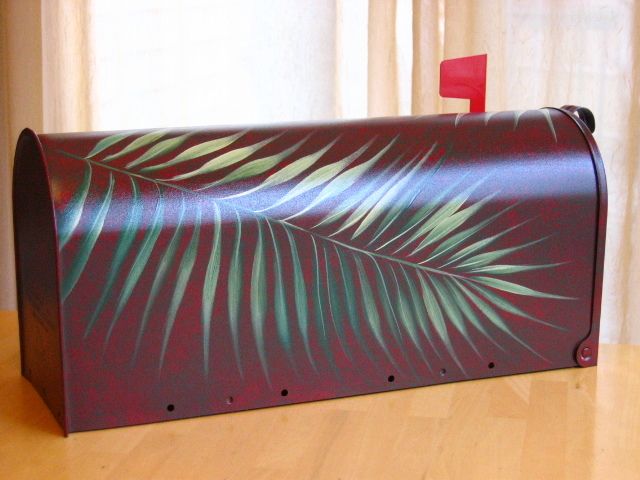 HaNDPaiNTeD MaiLBoX aRT TRoPiCaL DeCoR PaLM TRee LeaF  