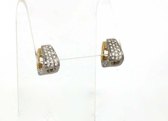 GORGEOUS 2 TONE 14K GOLD & DIAMONDS HUGGIE EARRINGS  