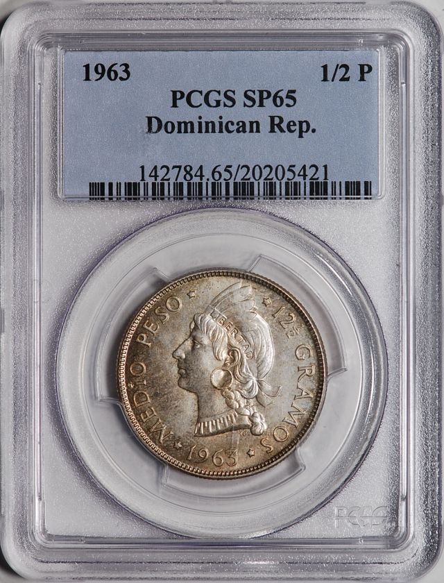 1963 Dominican Republic Silver 1/2 Peso   PCGS SP65  