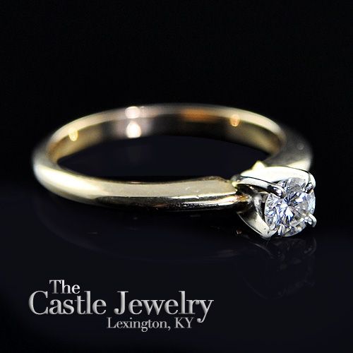 LADIES .30 CARAT ROUND BRILLIANT CUT DIAMOND ENGAGEMENT RING YG 