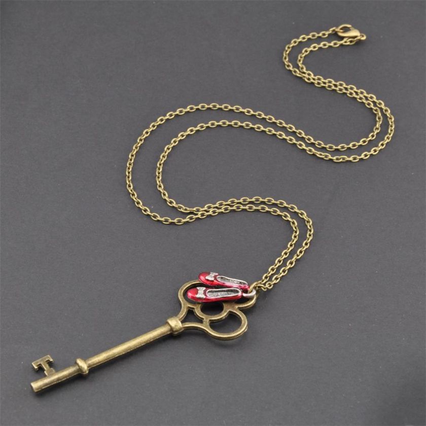 LARGE KEY & Wizard of OZ Ruby Slippers Charm Necklace  