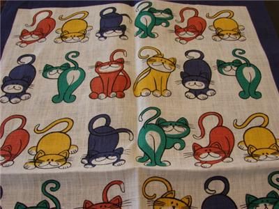 VINTAGE TOWEL IRISH LINEN ULSTER FUN COLORFUL POSH PAWS CATS UNUSED 