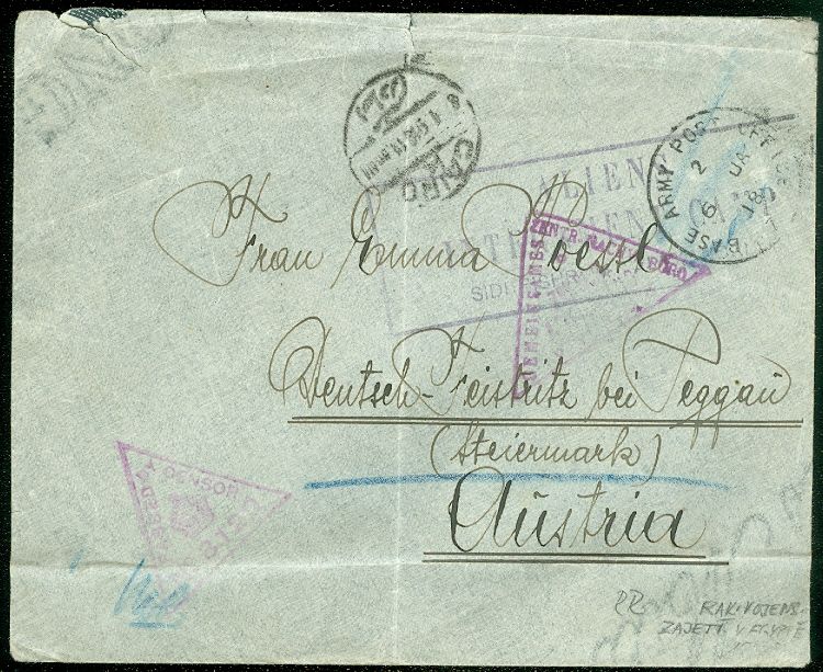    1918 Prisoner of War cover to Austria with good markings  